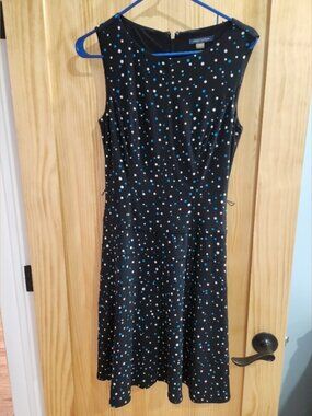 Tommy Hilfiger Sleeveless Black with Blue and White Polka Dots Dress